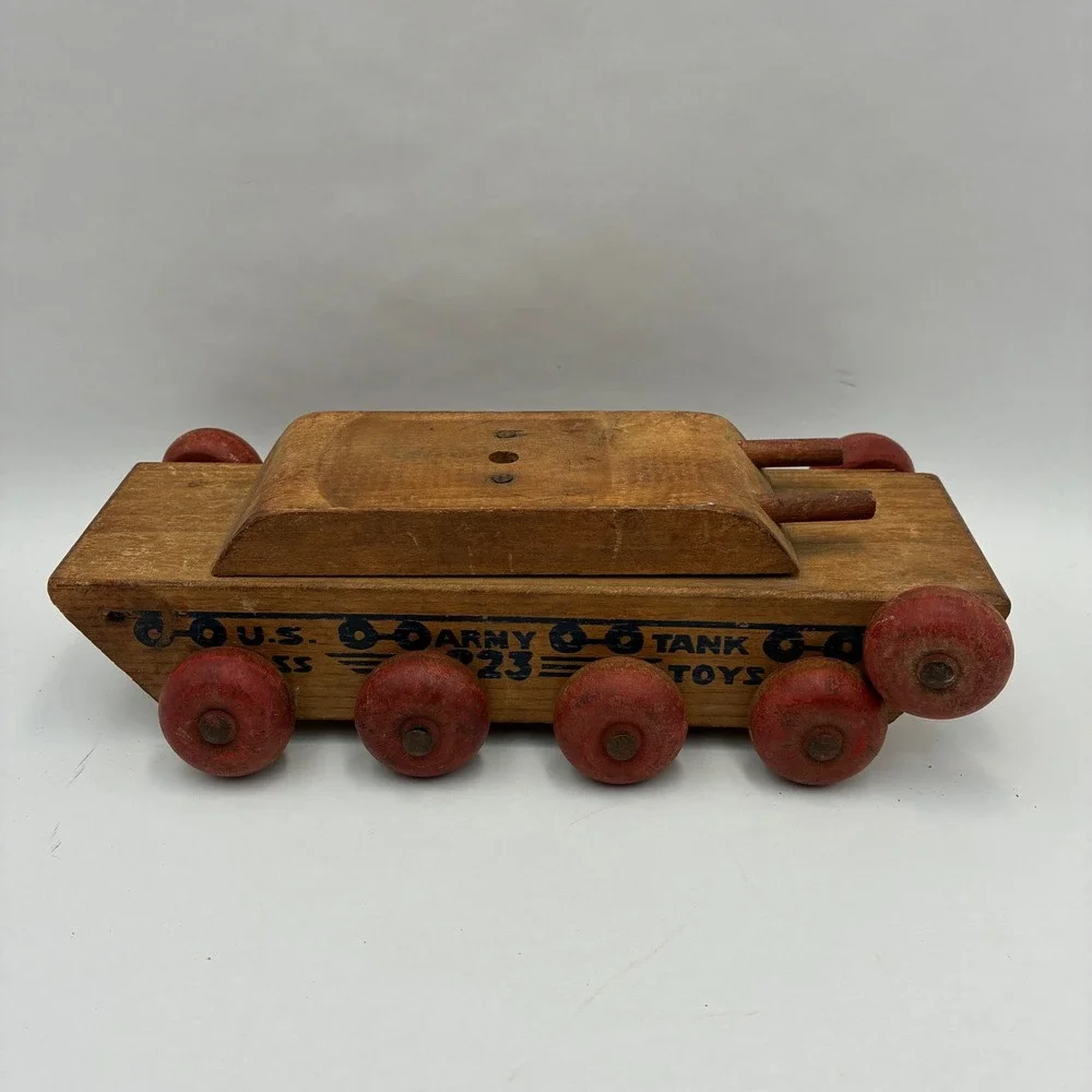 Vintage Wooden US Army Tank Toy 223 Military Folk Art N.D. Cass Company 1940s